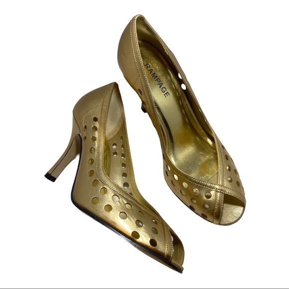 Rampage Shoes - Rampage gold metallic leather heels Janis 8.5